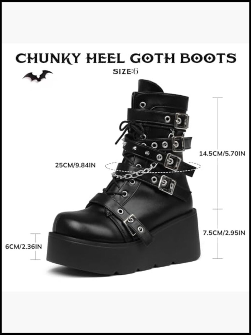 Gothic Platform Ankle Boot Side Zip Round Toe Wedge Buckle Combat Rave Chunky - Picture 6 of 7